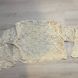 LC Lauren Conrad Cream Cropped Ruffled Blouse